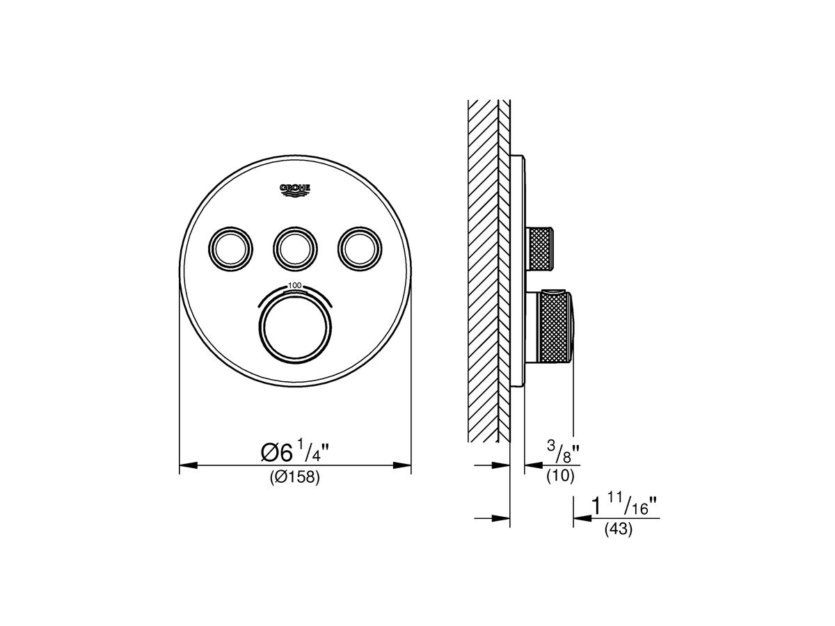 GROHE SmartControl Concealed Thermostat 3 Button Round