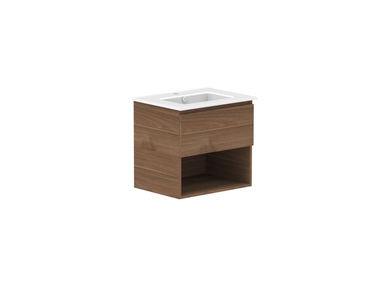 Supporting Image - Posh Domaine 600mm Wall Hung Vanity Unit All-Drawer Open Shelf Matte White Ceramic Top