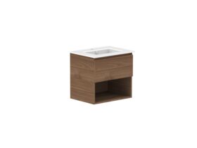 Supporting Image - Posh Domaine 600mm Wall Hung Vanity Unit All-Drawer Open Shelf Matte White Ceramic Top