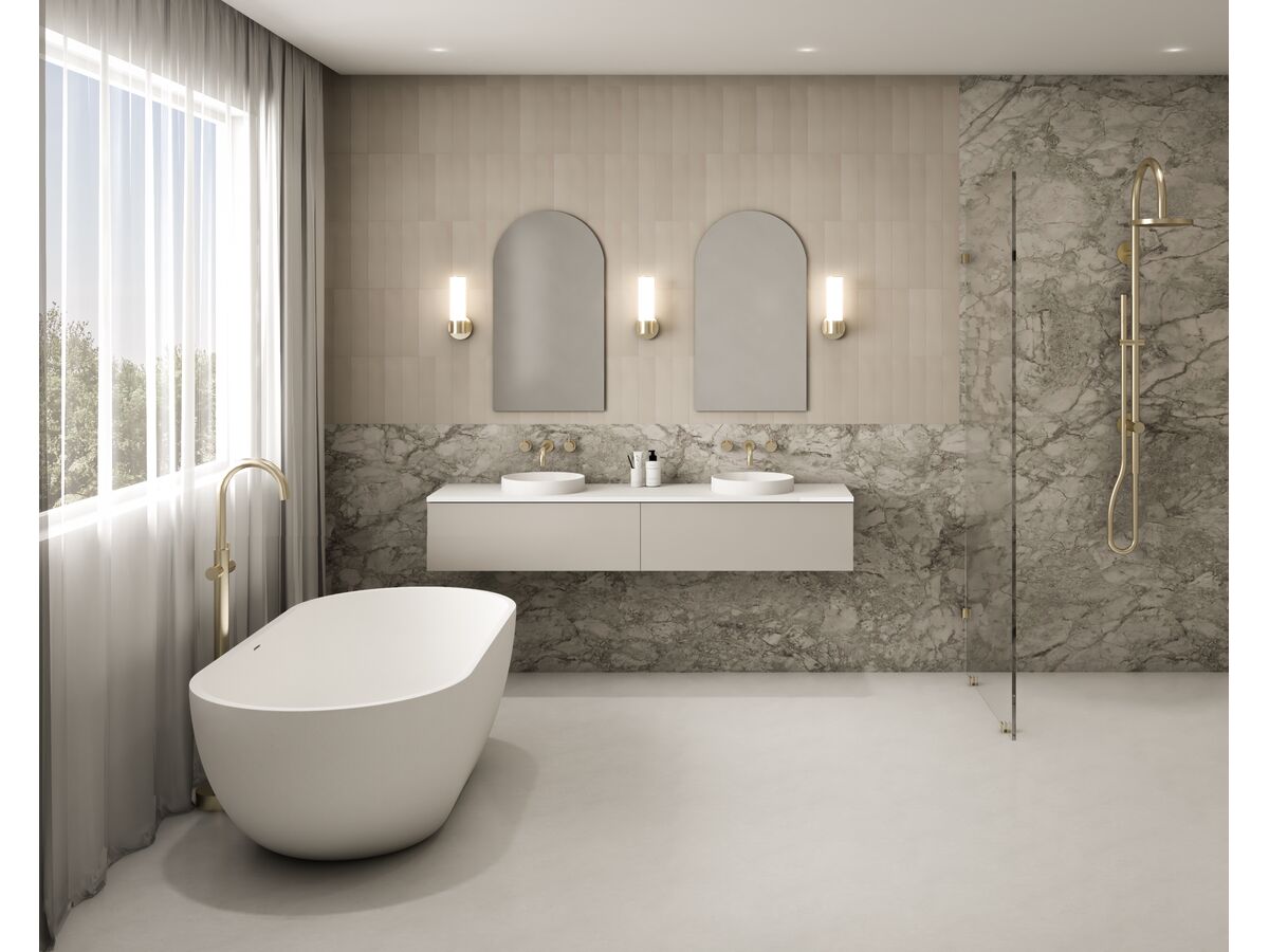 In Situ - Omvivo Villa Round Thin Edge Semi Inset Basin 360mm and Freestanding Bath 1725 x 820mm White Haven