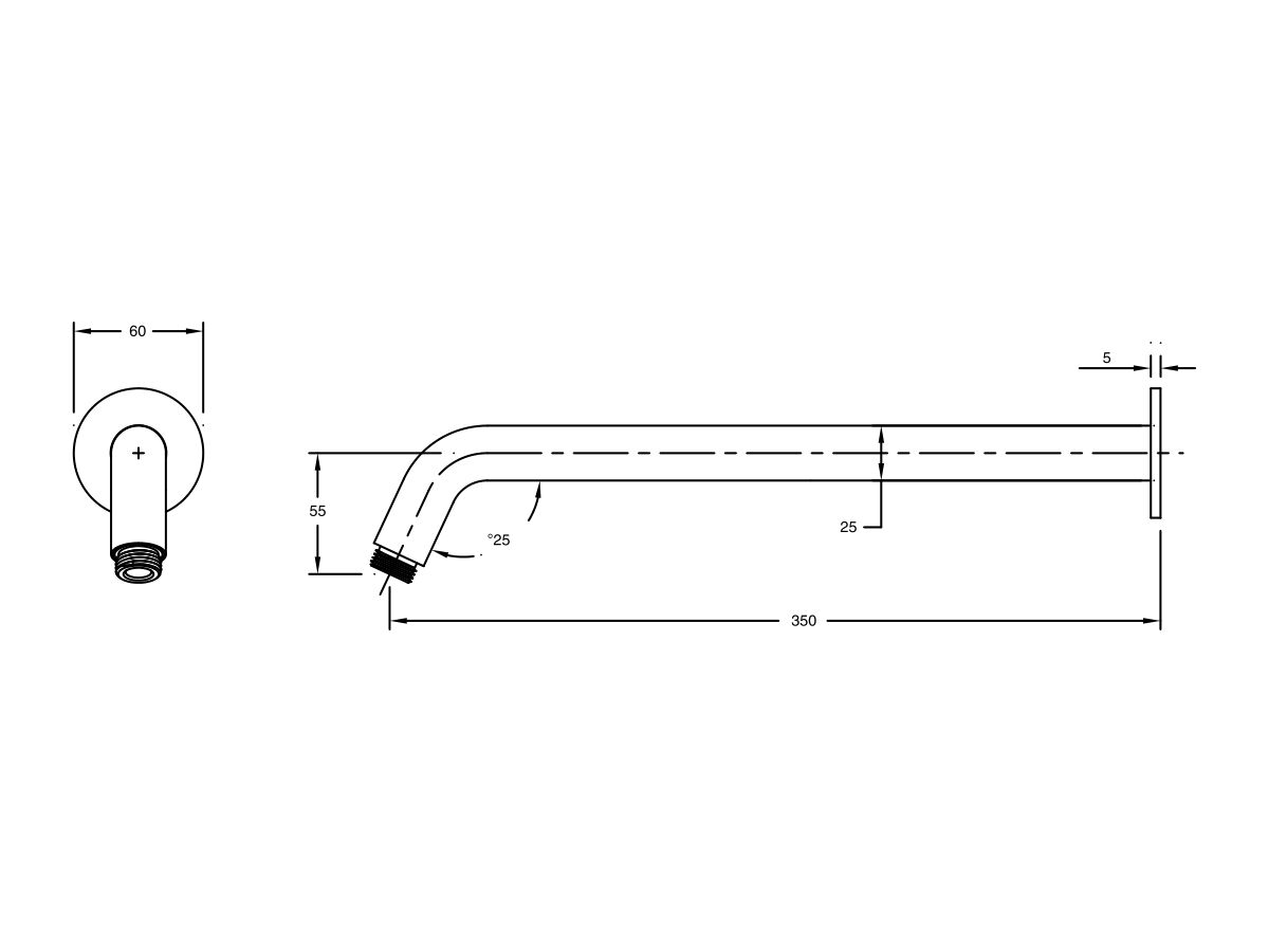 Sussex Pure Horizontal Shower Arm 350mm