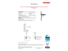 Specification Sheet - Sussex Pure Progressive Bath Mixer Tap System 200mm with Handshower Right Hand Matte Black (3 Star)