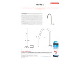 Specification Sheet - Sussex Pure Progressive Sink Mixer Tap Set with Pull Out Spray and Diamond Textured Handle Brushed Nickel (4 Star)