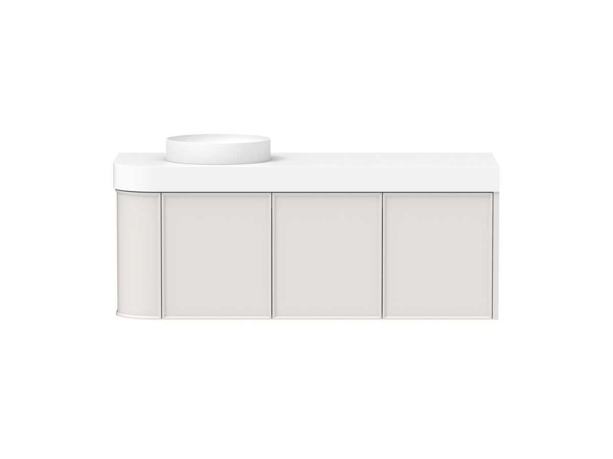 Hero - Kado Era Single Curve All Door 1350mm Wall Hung Vanity Left Hand Basin 90mm Durasein Top Feather Grey