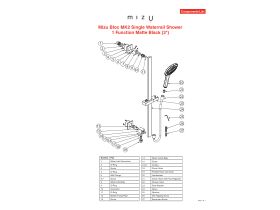 Component Listing - Mizu Bloc MK2 Single Waterrail Shower 1 Function Matte Black (3 Star)
