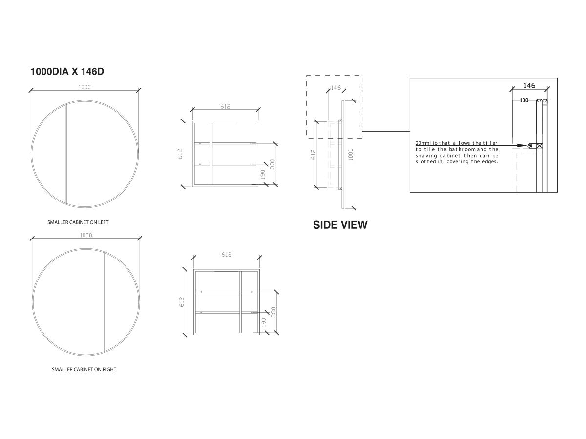 ISSY Halo 1000mm Round Mirror with Shaving Cabinet (Recessed)
