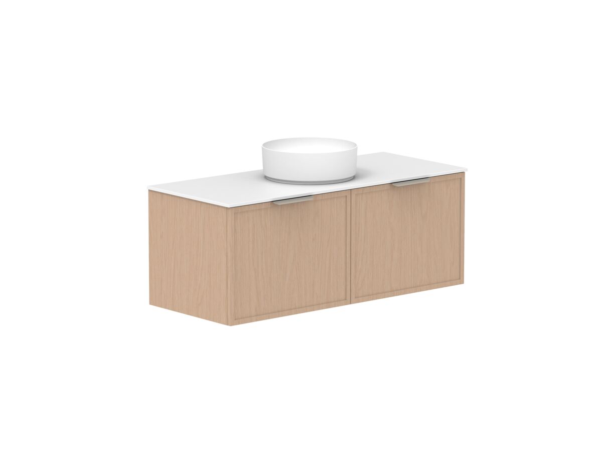 Supporting Image - Kado Lux Slim All Drawer 1200mm Wall Hung Vanity with Centre Basin Durasein 12mm Top Blonde Oak
