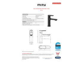Specification Sheet - Mizu Silk Basin Mixer Matte Black (5 Star)