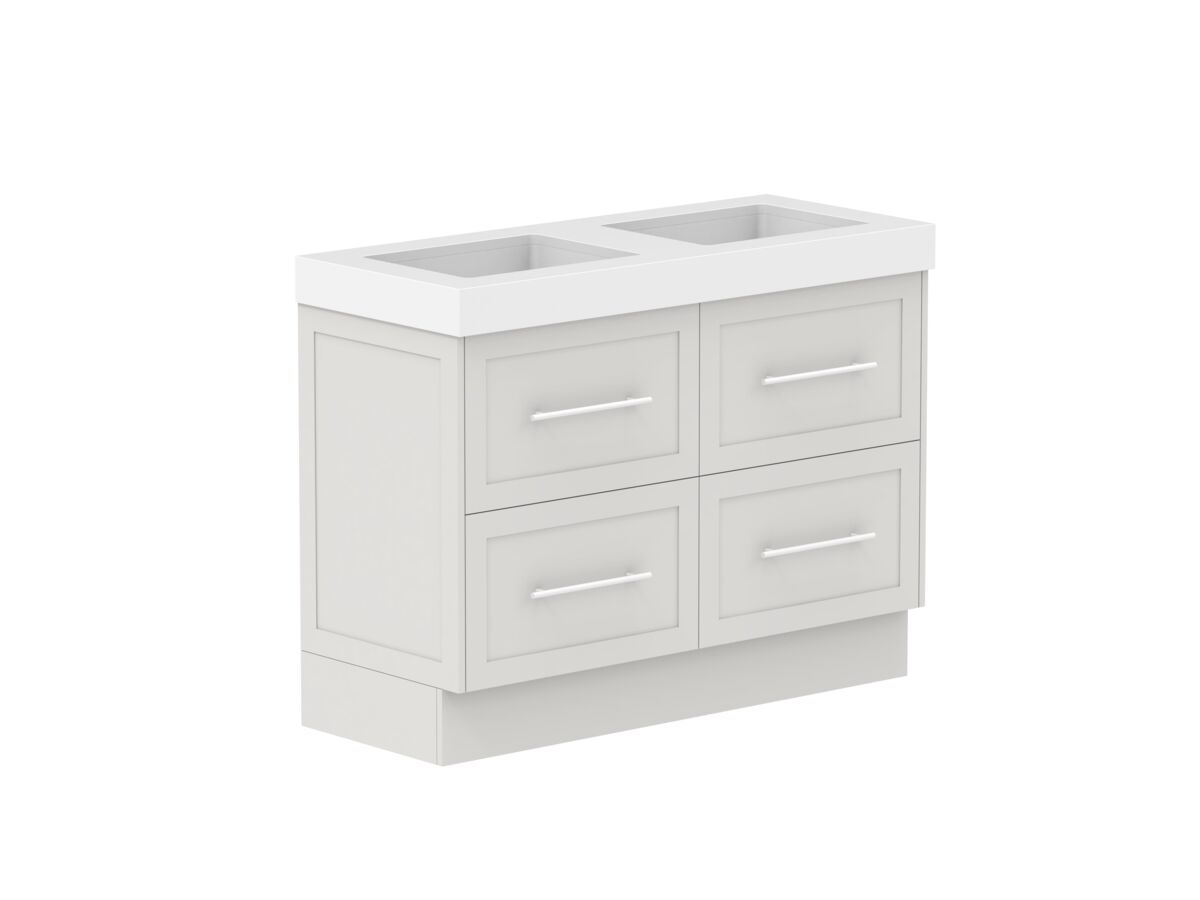 Supporting Image - Kado Lux All Drawer 1200mm Floor Mounted Vanity Double Basin 90mm - Feather Grey - Angle