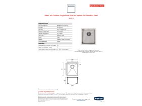 Specification Sheet - Memo Isla Outdoor Single Bowl Sink No Taphole 316 Stainless Steel