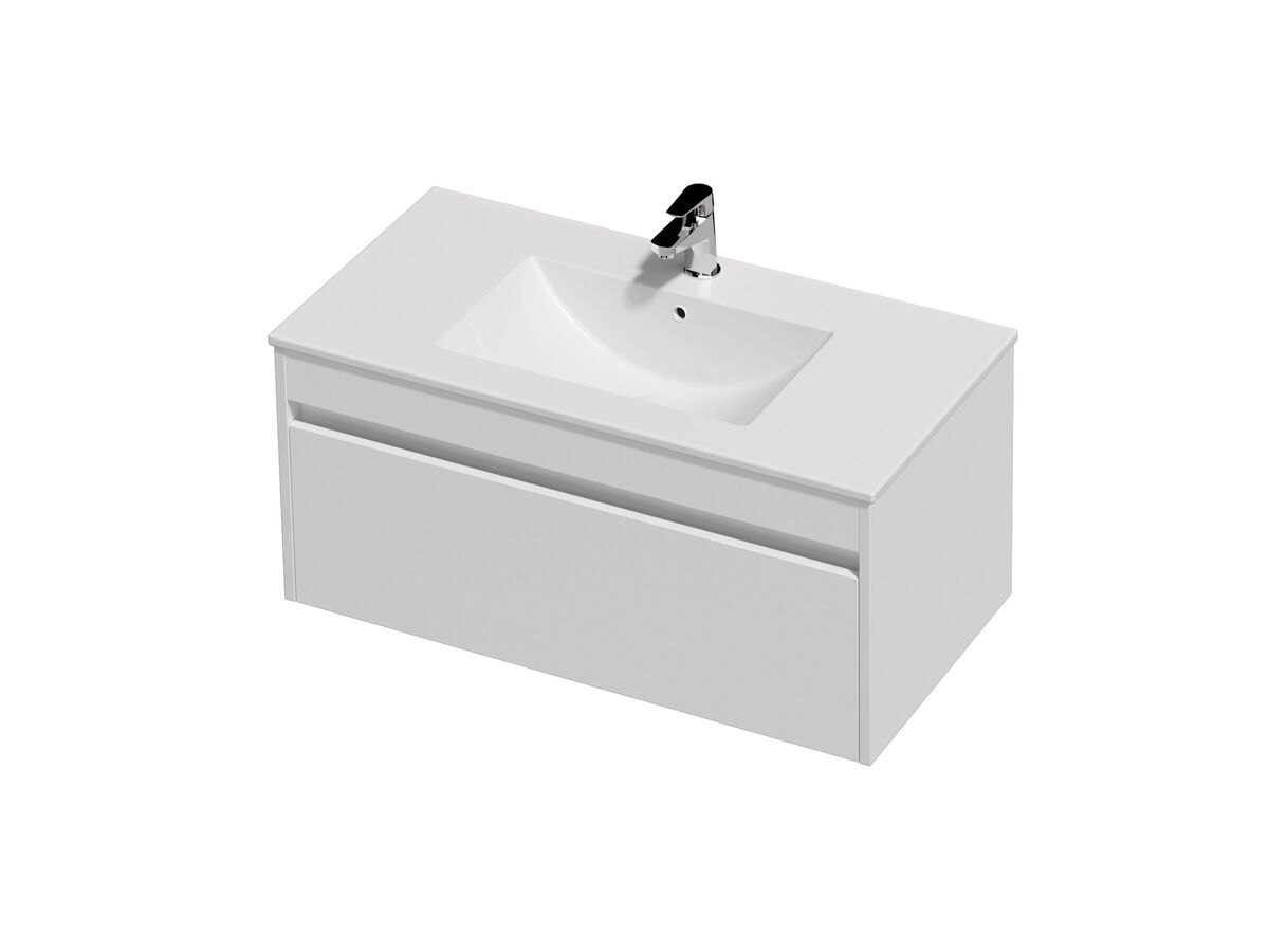 Posh Domaine Single 900 1 Drawer Wall Hung White Console Top Gloss White