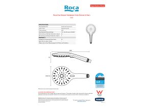 Specification Sheet - Roca Ona Shower Handpiece Only Chrome (5 Star)
