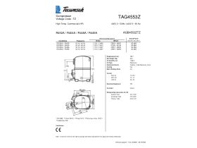 Technical Specifications - Tecumseh Compressor 4.5HP R404 MHBP TAG4553Z-V