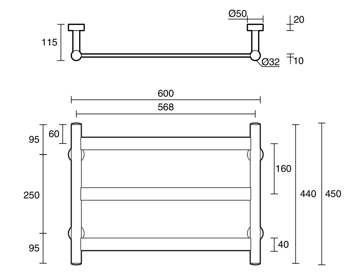 Mizu Stream Heated Towel Rail 600mm x 450mm