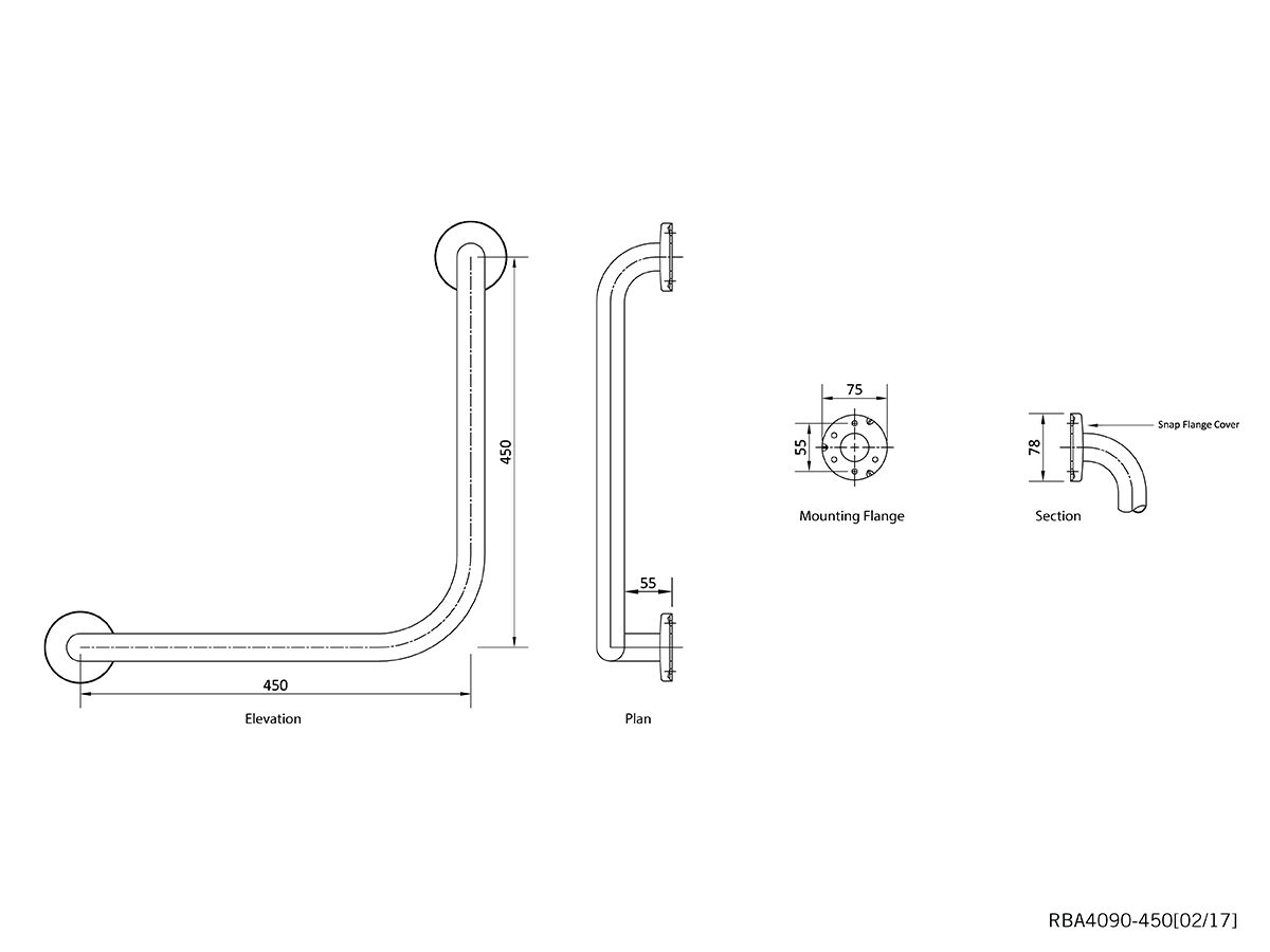 Grab Rail Ambulant 90 Degree 450mm x 450mm No interm
