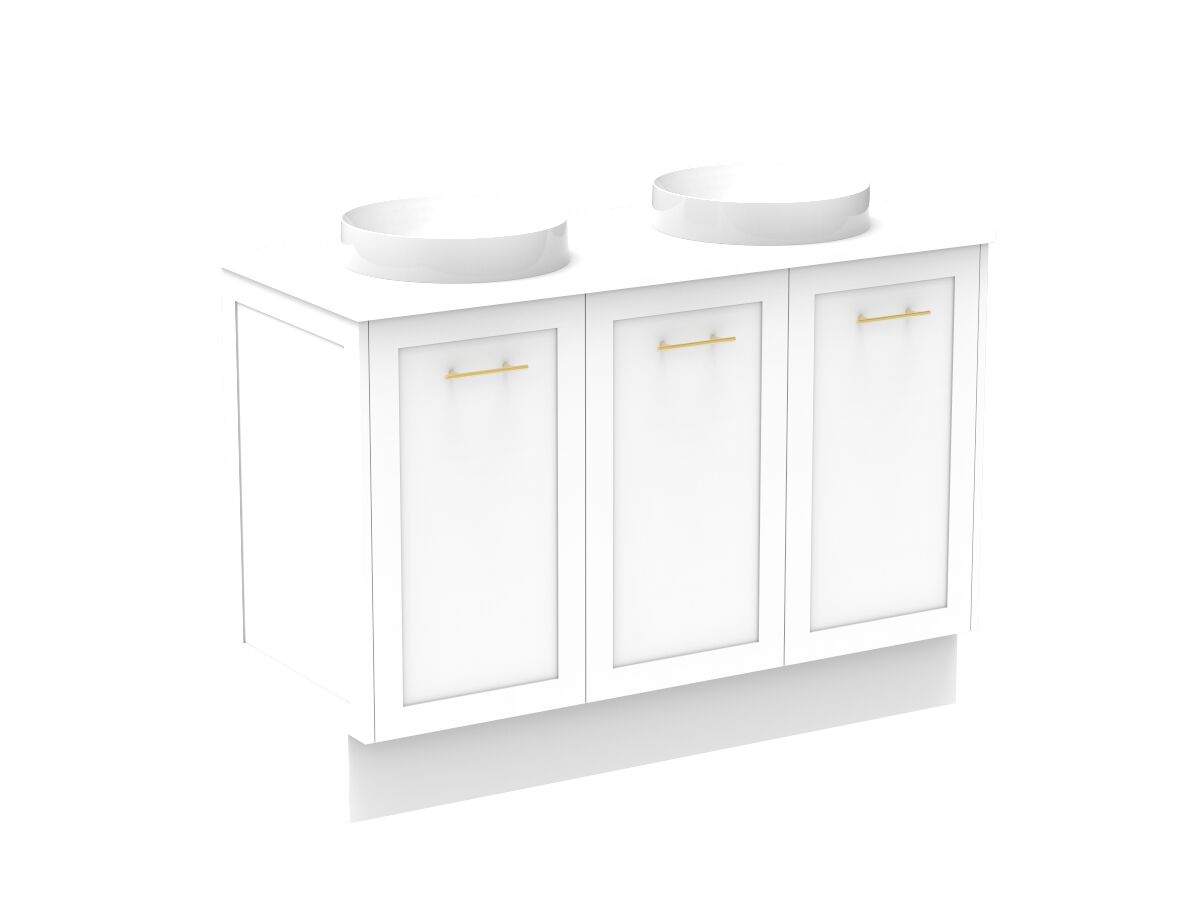 Supporting Image - Kado Lux All Door 1200mm Floor Mounted Vanity Double Basin 20mm - White - Angle