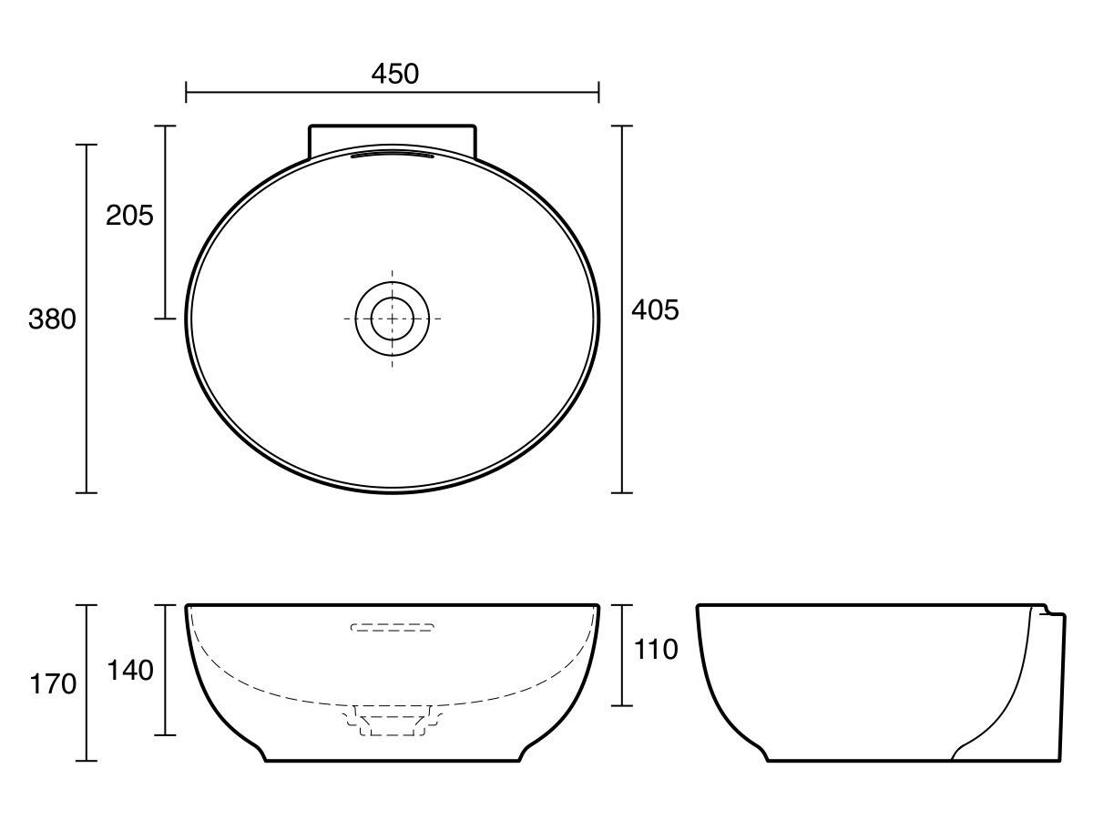 Technical Drawing - LAUFEN Alessi Counter Basin 450mm
