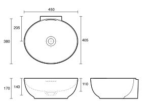 Technical Drawing - LAUFEN Alessi Counter Basin 450mm