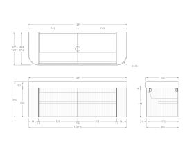 Technical Drawing - Kado Neue Fluted Double Curve All Door 1500mm Wall Hung Vanity with Centre Basin Durasein 90mm Top