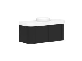 Supporting Image - Kado Era Double Curve All Door 1200mm Wall Hung Vanity Centre Basin 90mm Durasein Top Matte Black