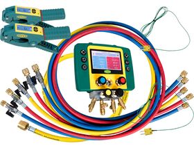 Refmate 4 Digital Manifold With 2 Temperature Sensors & 5 x 60" Hoses With Ball Valves & 2 Wireless Temperature Clamps