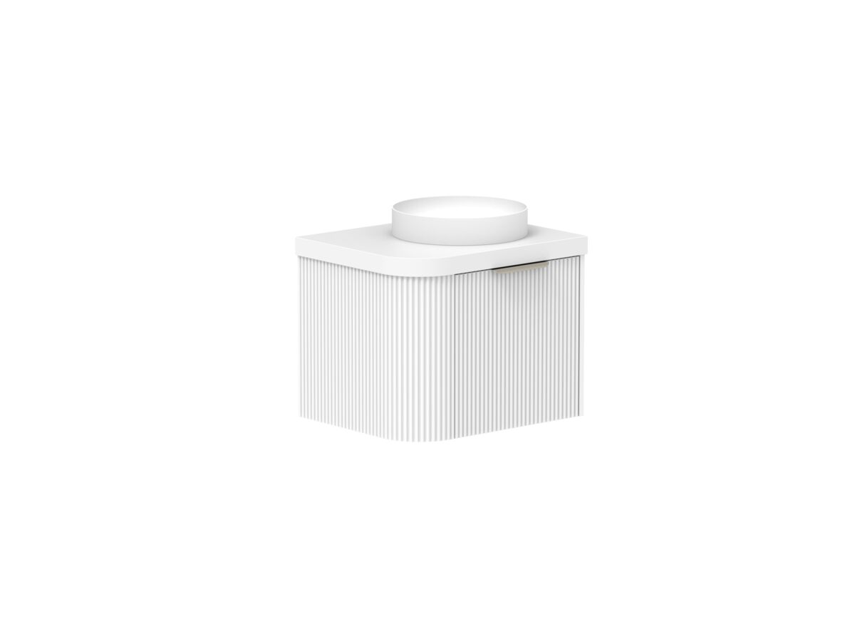 Supporting Image 2- Kado Neue Fluted Single Curve All Drawer 600mm Wall Hung Vanity with Centre Basin Durasein 50mm Top Ultra White