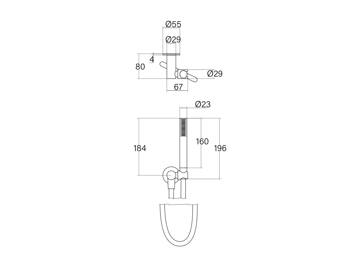Technical Drawing - Faucet Strommen Vara Handshower on Bracket Chrome and Matte Black (3 Star)