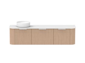 Supporting Image - Kado Neue Fluted Double Curve All Drawer 1800 Wall Hung Vanity with Left Hand Basin Durasein 12mm Top Blonde Oak