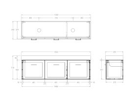 Technical Drawing - Kado Lux Ensuite All Door 1500mm Wall Hung Double Basin 90mm Top