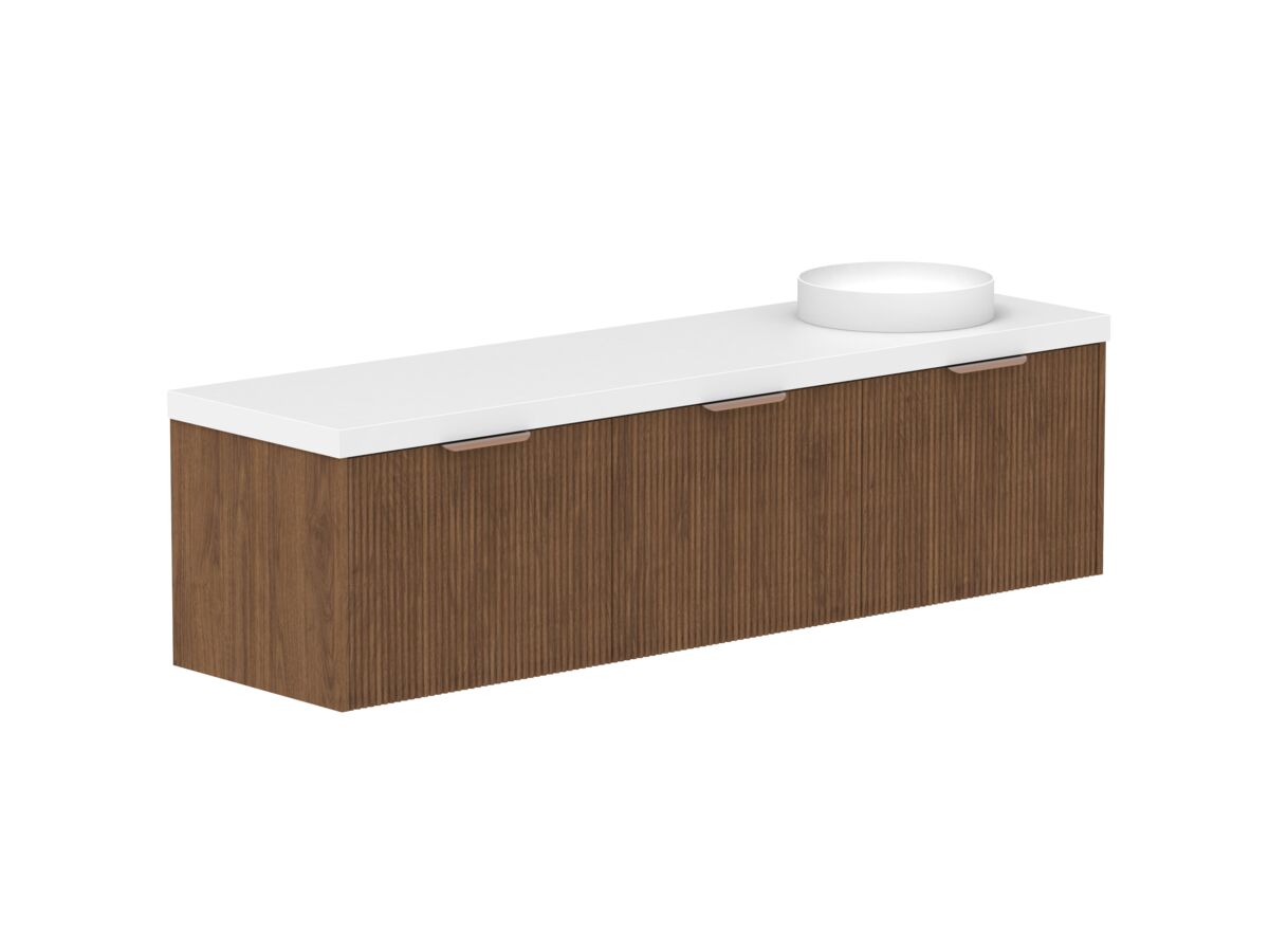 Hero - Kado Neue Fluted Square All Drawer 1800mm Wall Hung Vanity with Right Hand Basin 50mm Top Florentine Walnut