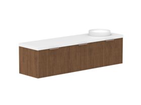 Hero - Kado Neue Fluted Square All Drawer 1800mm Wall Hung Vanity with Right Hand Basin 50mm Top Florentine Walnut