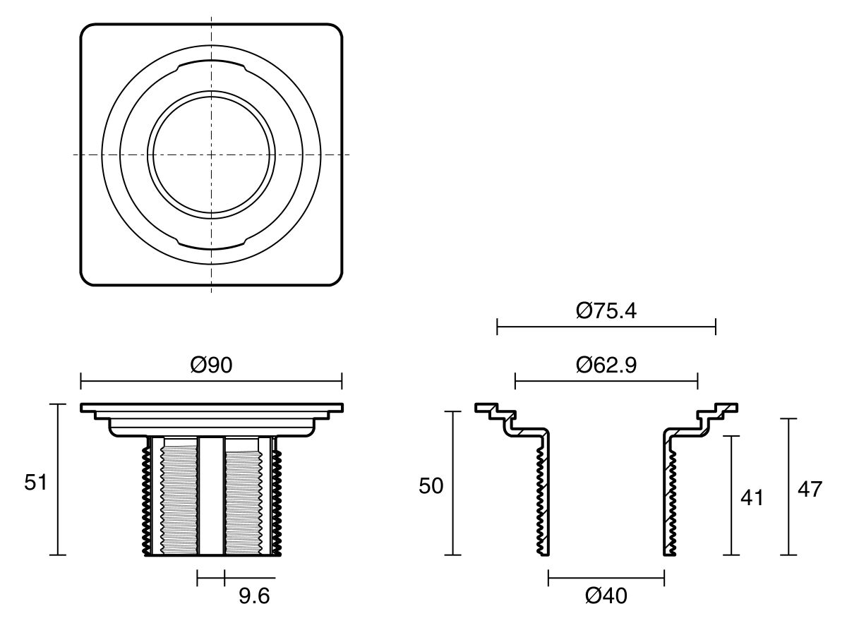Posh Solus Tile Over Shower Tray Square Floor Waste Only Stainless Steel