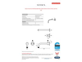 Specification Sheet - Sussex Scala Nova Wall Basin/Bath Mixer System 200mm Chrome (5 Star) Lead Free