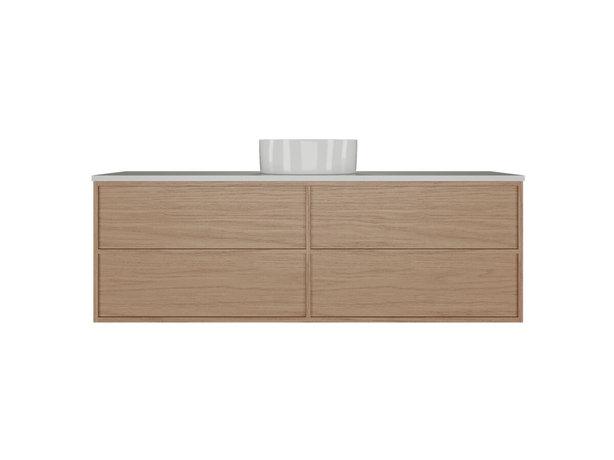 Hero - Kado Aspect Wall Hung Vanity Unit 1500mm Single Bowl 4 Drawer Caesarstone Mineral 20mm Top - Boston Oak