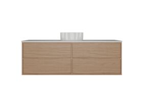 Hero - Kado Aspect Wall Hung Vanity Unit 1500mm Single Bowl 4 Drawer Caesarstone Mineral 20mm Top - Boston Oak