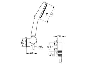 Technical Image - GROHE Tempesta Cube Hand Shower and Bracket