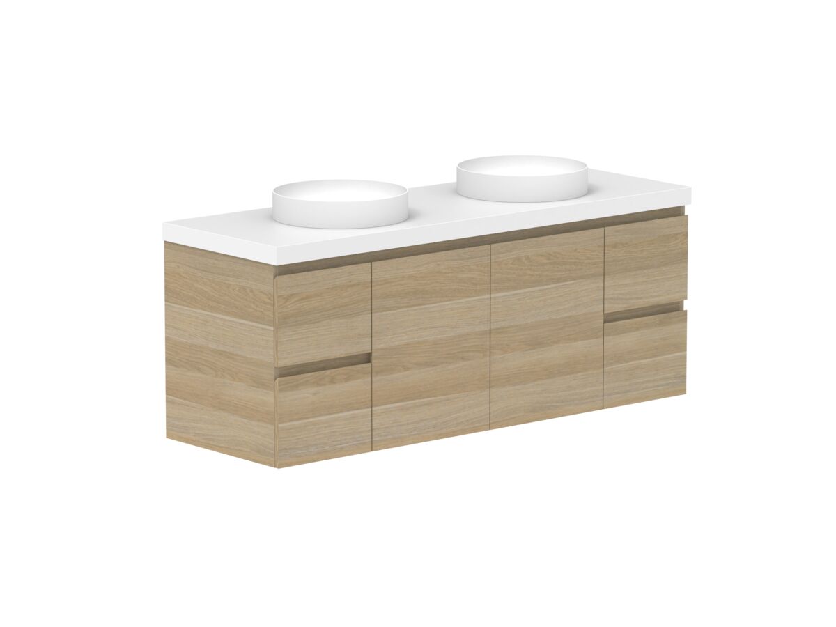 Supporting Image - Posh Domaine 1500mm Wall Hung Vanity Unit Conventional Double Bowl 50mm Top