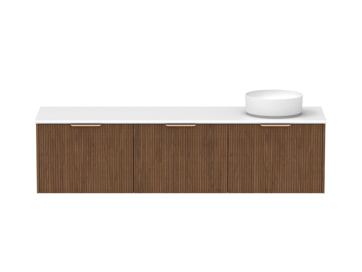 Supporting Image - Kado Neue Fluted Square All Drawer 1800mm Wall Hung Vanity with Right Hand Basin 20mm Top Florentine Walnut
