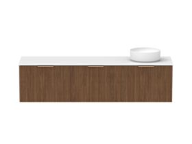 Supporting Image - Kado Neue Fluted Square All Drawer 1800mm Wall Hung Vanity with Right Hand Basin 20mm Top Florentine Walnut