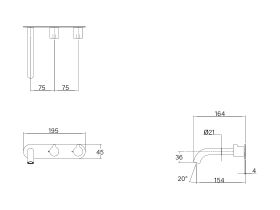 Technical Drawing - Faucet Strommen Vara Fin Wall Basin / Bath Hostess Tap System Right Hand 150mm (6 Star) Lead Free
