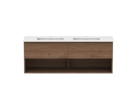 Hero - Posh Domaine 1500mm Wall Hung Vanity Unit All-Drawer Open Shelf Double Bowl Matte White Ceramic Top