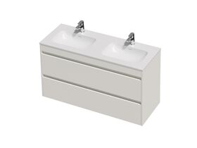 Hero - Posh Domaine Twin 1200 Double Bowl 2 Drawer Wall Hung Vanity White Console Top Gloss White Mineral Cast