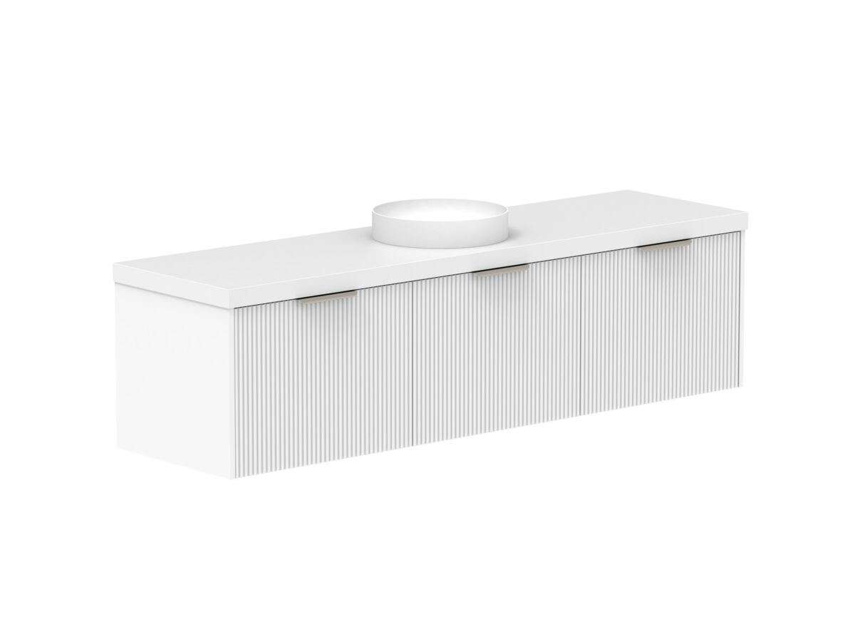 Supporting Image 2- Kado Neue Fluted Square All Drawer 1800mm Wall Hung Vanity with Centre Basin 50mm Top Ultra White