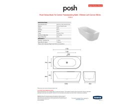 Specification Sheet - Posh Solus Back To Corner Freestanding Bath 1700mm Left Corner White