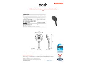 Specification Sheet - Posh Domaine Shower Handpiece Only 3 Function Matte Black (4 Star)