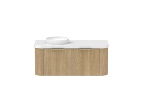 Supporting Image - Kado Neue Fluted Double Curve All Drawer 1200mm Wall Hung Vanity with Left Hand Basin Durasein 50mm Top Boston Oak