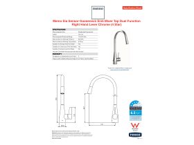 Specification Sheet - Memo Sia Sensor Gooseneck Sink Mixer Tap Dual Function Right Hand Lever Chrome (4 Star)
