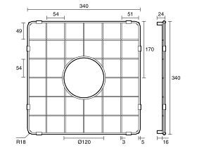 Technical Drawing - Memo Harper Sink Protect Grid 340mm x 340mm Stainless Steel