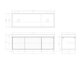 Technical Drawing - Kado Neue Fluted Square All Door 1500mm Wall Hung Vanity with Double Basin 90mm Top
