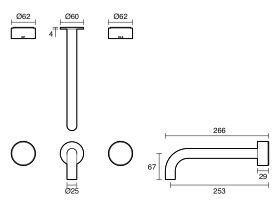 Technical Drawing - Sussex Pure Elemental Bath Set 250mm